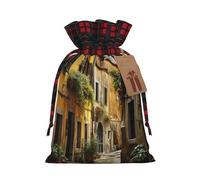 Bgshjvf Bolsa de regalo de lino con cordón de Navidad con estampado italiano Old Street, bolsas de regalo de varios tamaños para regalar y decorar