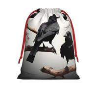 BGSHJVF Bolsas de regalo con cordón con estampado de cuervo negro con pájaros en una rama, bolsas de regalo de Navidad para regalos de Navidad, recuerdos de fiesta