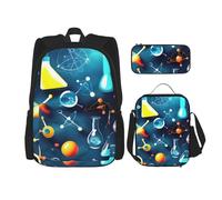 BGSHJVF Conjunto de mochila de viaje con estampado de ciencia química abstracta, tela Oxford 600D con estilo, bolsa de almuerzo con aislamiento y bolsa de maquillaje, negro, talla única, Negro