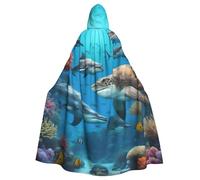 BGSHJVF Delfines, tortuga marina, tiburón, pulpo, arrecife de coral, capa con capucha, para adultos, fiesta, mascarada