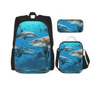 BGSHJVF Delfines tortuga tiburón pulpo arrecife coral impresión mochila de viaje, elegante tela Oxford 600D, bolsa de almuerzo aislada y bolsa de maquillaje, negro, talla única, Negro, Rozmiar