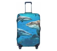 BGSHJVF Funda elástica para maleta, delfín, tortuga marina, tiburón, pulpo, arrecife de coral, protección de equipaje con motivos únicos, adecuado para maletas de 45 a 81 cm, Blanco, Large