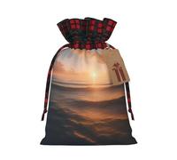 Bgshjvf Hermosa bolsa de regalo de lino con cordón y estampado de amanecer y océano, bolsas de regalo de varios tamaños para regalar y decorar
