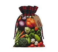 Bgshjvf Introducción de varias bolsas de regalo de lino con cordón de Navidad con estampado de verduras, bolsas de regalo de varios tamaños para regalar y decorar