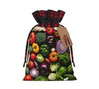 Bgshjvf Introducción de varias bolsas de regalo de lino con cordón de Navidad con estampado de verduras, bolsas de regalo de varios tamaños para regalar y decorar