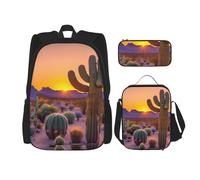 BGSHJVF Mochila de viaje con estampado de cactus desierto al atardecer, elegante tela Oxford 600D, bolsa nevera y bolsa de maquillaje, negra, talla única, negra, taille única, Negro, Rozmiar