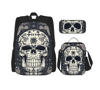 BGSHJVF Mochila de viaje con estampado de calavera y flores, elegante tejido Oxford 600D, bolsa nevera y neceser, negro, talla única, negra, cola única, Negro, Rozmiar uniwersalny