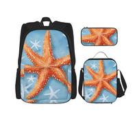 BGSHJVF Mochila de viaje con estampado de estrellas de mar sobre fondo azul, elegante tejido Oxford 600D, bolsa nevera y neceser, negro, talla única, negra, cola única, Negro, Rozmiar uniwersalny