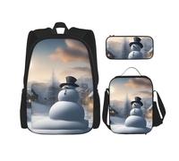 BGSHJVF Mochila de viaje con estampado de muñeco de nieve navideña, tela Oxford 600D con estilo, bolsa de almuerzo con aislamiento y bolsa de maquillaje, negro, talla única, Negro, Rozmiar uniwersalny