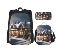 BGSHJVF Paquete de mochila de viaje con estampado de pueblo de Navidad, tela Oxford 600D elegante, bolsa de almuerzo aislada y bolsa de maquillaje, color negro, talla única, Negro, Rozmiar uniwersalny