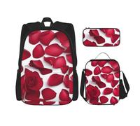 BGSHJVF Paquete de mochila de viaje con pétalos de rosa roja, elegante tejido Oxford 600D, bolsa de almuerzo con aislamiento y bolsa de maquillaje, negro, talla única, Negro, Rozmiar uniwersalny
