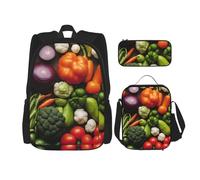 BGSHJVF Presentación de varias mochilas de viaje con estampado de verduras, tela Oxford 600D con estilo, bolsa de almuerzo aislada y bolsa de maquillaje, negro, talla única, negro, talla única, Negro
