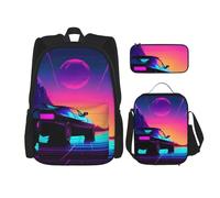BGSHJVF Retrowave - Mochila de viaje con impresión fotográfica, elegante tela Oxford 600D, bolsa de almuerzo, bolsa de maquillaje, color negro, talla única, color negro, Negro, Rozmiar uniwersalny