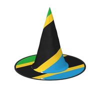 BGSHJVF Sombrero de bruja con diseño de mapa de la bandera de Tanzania, para cosplay, decoración de Halloween, accesorios de disfraz para fiesta