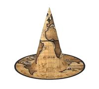 BGSHJVF Sombrero de bruja con estampado de mapa del mundo antiguo para Halloween, cosplay, decoración de Halloween, disfraz de Halloween