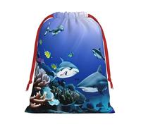BGSHJVF Tiburón flotando bajo el mar bolsas de regalo de Navidad con cordón, bolsas de embalaje de regalos de Navidad, bolsas de regalo de Navidad, regalos de fiesta