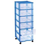 BGSPAZIO- Cajonera de plástico con ruedas, azul, blanco, negro (6 cajones, Azul)