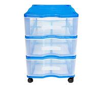 Bgspazio Cajonera de Wagon 3 Cajones con Ruedas en Color Azul 51 x 38 x 39 cm