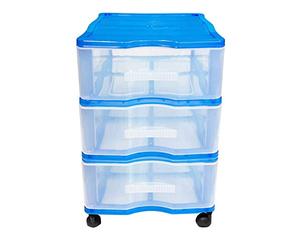 Bgspazio Cajonera de Wagon 3 Cajones con Ruedas en Color Azul 51 x 38 x 39 cm