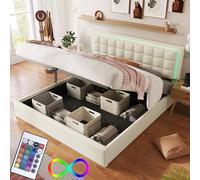 Bgsryao Camas Matrimoniales 180x200 con LED y Espacio de Almacenamiento, Cama tapizada de 180x200 con cabeceros Cama, Cama Doble con somier, Cama Matrimonio Camas Juveniles, Funda de Piel sintética