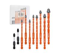 BGTEC Juego de Brocas de Carburo de Tungsteno - 10 Piezas Ø 5-12 mm Brocas Porcelanico con Punta PH2 para Madera, Plástico, Ladrillo, Cerámica, Vidrio, Hormigón y Mármol