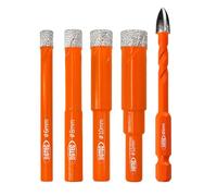 BGTEC Juego de brocas de diamante 5PCS - 6/8/10/12mm Brocas para baldosas con broca de punta de carburo de 6MM para Porcelánico Cerámica Mármol Granito Hormigón