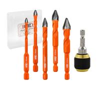 BGTEC Juego de brocas excéntricas de cabeza sesgada de alta dureza - 5 piezas de metal duro de 5/6/8/10/12mm con adaptador de portabrocas de 1 pieza para madera, plástico, mampostería, baldosas
