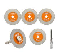 BGTEC Mini Hojas de Sierra Diamantadas - 5 piezas 40MM Disco para Cortar Vidrio & 6MM Diámetro del agujero Para vidrio jade cristal botella de vino Azulejo de mármol, 1 pieza con mango