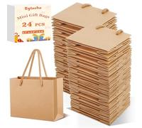 Bgtecho Paquete de 24 bolsas de regalo extra pequeñas, bolsas de papel pequeñas de 3.9 x 4.7 x 2.4 pulgadas, bolsas de papel de regalo con asas, mini bolsa de tarjetas de regalo marrón para boda