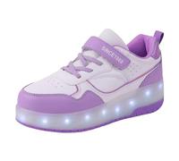 bgyujn Zapatillas deportivas cómodas para niñas, zapatos para niños, suela gruesa, zapatos deportivos con ruedas, luz de moda, recargable por USB, patinaje cómodo, morado, 33.5 EU