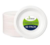 BH - Paquete de platos de bagazo de 50 a 9 pulgadas, ecológicos, 100 % biodegradables, compostables, sugercane, papel, blanco, superfuerte, cena, boda, picnic, barbacoa, oficina, por Best House
