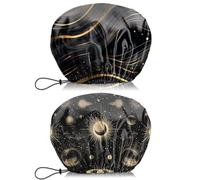 BHAHB 2 gorros de ducha impermeables, de doble capa, elásticos, ajustables, reutilizables, para niñas y mujeres, bonitos gorros de baño estéticos, diseño de luna de mármol