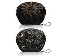 BHAHB 2 gorros de ducha reutilizables, impermeables, de doble capa, elásticos, ajustables, para niñas y mujeres, bonitos gorros de baño estéticos, sol y luna