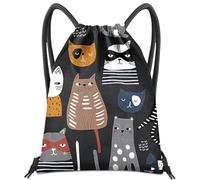 BHAHB Mochila con cordón para bolsa de cuerda, impermeable, bonita para deportes, playa, natación, viajes (13 x 17 pulgadas), Z38-gato negro, Talla única, A