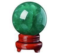 BHBHCPZGR Bola de cristal de fluorita verde, esfera de adivinación pulida con soporte de madera para yoga, Fengshui, brujería Halloween, 8 cm