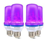BHCORNER Bombillas LED de llama morada más pequeñas, decoraciones de Halloween, base E26/E27, bombillas LED parpadeantes para exteriores (paquete de 4)