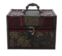 BHDD Caja de Almacenamiento de Madera Vintage, Cofre del Tesoro de Madera Decorativo portátil, baúl de Almacenamiento de Madera de 4 Estilos para Regalo, joyería, coleccionables(6262D-L)