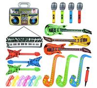 Bheddi Instrumentos Hinchable 22 Pcs, Inflable Guitarra Micrófono Saxofón Música Prop para Fiesta, Accesorios de Instrumentos Musicales Divertidos para Favores de Fiesta de Cumpleaños