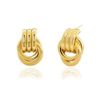 Bheop Pendientes gruesos de oro y plata para mujer, con nudo geométrico, chapados en oro de 14 quilates y plata, delicados, hipoalergénicos y ligeros, joyería de moda, S, Latón y oro amarillo, Sin
