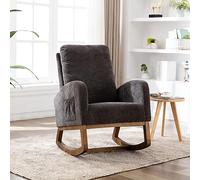 BHFFTHK Mecedora para relax con reposapiés, silla de lactancia, silla basculante con tela de terciopelo y 2 bolsillos laterales, cómoda silla de lectura para salón (gris-A)