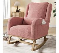 BHFFTHK Mecedora, silla de lactancia, mecedora con cojín lumbar, silla acolchada de terciopelo de peluche con patas de madera y bolsillos laterales, silla oscilante para sala de estar, dormitorio