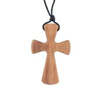 BHFZIAP Collar de cruz de madera de olivo, collar de oración de moda para el día de San Valentín, 4cmx2.5cm, Poliéster