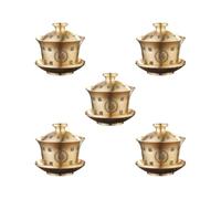 BHFZIAP Juego de 5 tazas de té y platillo de latón portátiles tradicionales para restaurantes, oficina, cocina, palabras fu Word, 8,5 x 8,5 cm