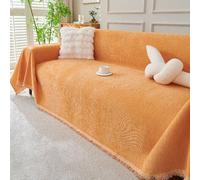 BHGRTSQ Manta para sofá nórdica de Chenilla en Color Liso, Antideslizante y Resistente a los arañazos de los Gatos. Funda Protectora para sofá en Forma de L con borlas. (Size:180x230cm,Color:Naranja)
