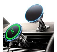 15W Soporte Movil Coche Magsafe, 2 en 1 Cargador Inalambrico Coche, Magsafe Accesorios Cargador Inalambrico Coche, Vent/Salpicadero Teléfono Móvil para el iPhone 16 15 14 13 12 Series Carga Rápida