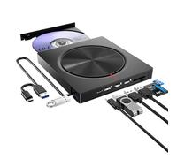 BHHB Lector CD/DVD Externo,Grabadora USB 3.0 y Type-C,Reproductor DVD Portatil, Unidades CD/DVD -RW/ROM, Lector Tarjetas SD DV TF y Puertos USB2.0 * 3, USB3.0 para PC/Windows 11/10/8/7/XP/MacOS/Linux