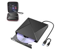 BHHB Lector CD Externo Grabadora CD DVD Unidad Externa con USB 3.0 y USB-C con Funda de Transporte, Unidades Portátil CD/DVD /-RW/ROM Estable para PC/Portátiles/Windows 11/10/8/7/XP/Vista/Linux/MacOS