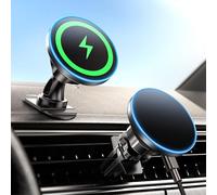 BHHB Magsafe - Cargador de coche 2 en 1 (15 W, cargador inalámbrico para coche, soporte de coche Magsafe con función de carga, soporte para teléfono móvil Vent/Dashboard para iPhone 15, 14, 13, 12 Pro