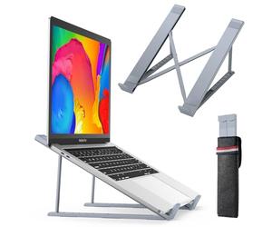 BHHB Soporte Portátil, Ajustable Portatil Laptop Stand Aluminio, Plegable Ventilado Soporte Ordenador Portátil con Silicona Antideslizante, para Portátiles, Tableta y más (9-17")-Gris