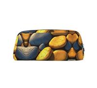 BHHJKK Estuche de cuero con cremallera para lápices de alta capacidad, estuche con estampado de guijarros amarillos, organizador de almacenamiento de oficina, Silver, Talla única, Estuches